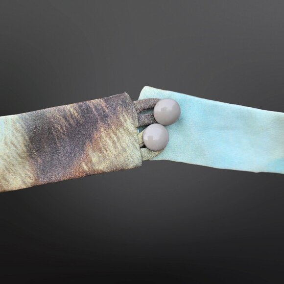 Y2K Sleeveless Beaded Asymmetric Top Size 20 2XL Leopard Seafoam Green Chiffon - Picture 10 of 12